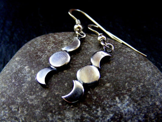 Silver Crescent Moon Triple moon dangle earrings , moon drop earrings