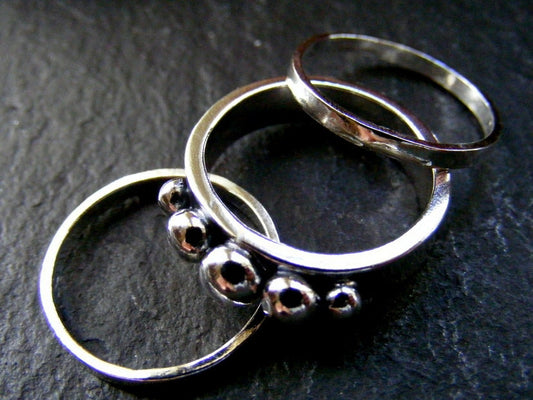 Silver Balls stacking ring set , three stacking rings set