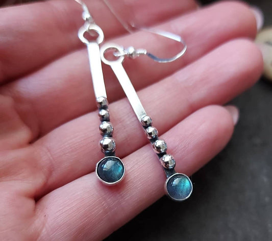 Silver and labradorite dangle /drop  earrings with silver balls