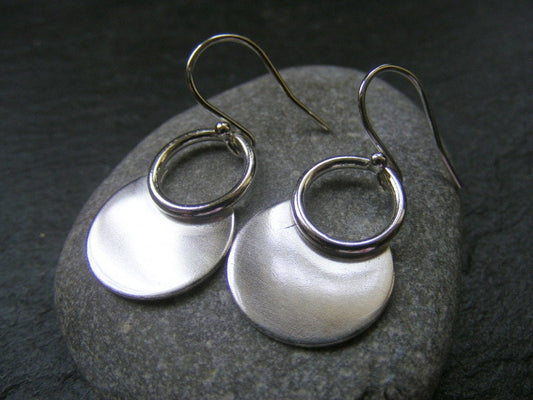 Silver Crescent Moon Dangle earring  Simple silver drop earring