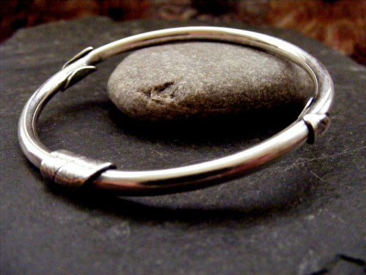 Silver Bangle Round with leaves , Simple silver leaf bangle